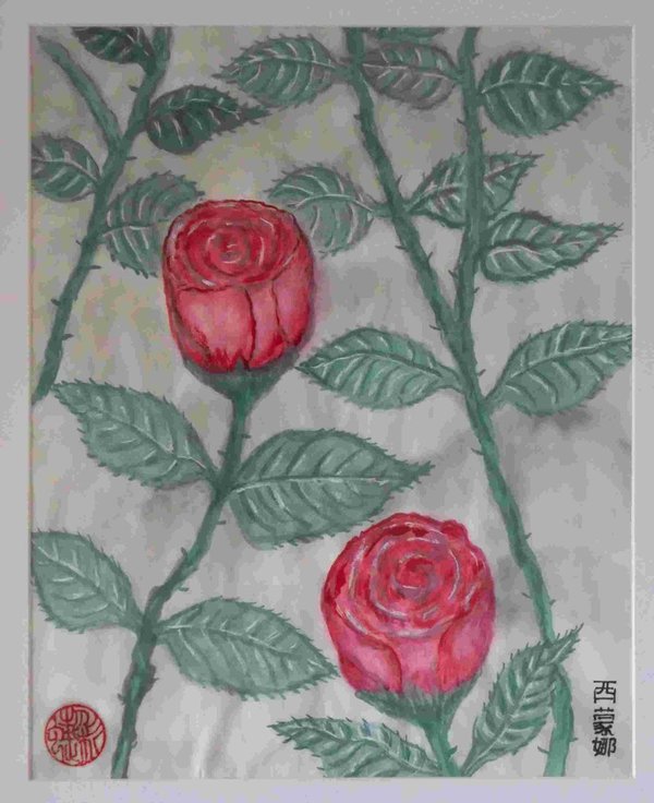 Gemälde - Rosa Rosen - Rahmen ca. 30x 40 cm