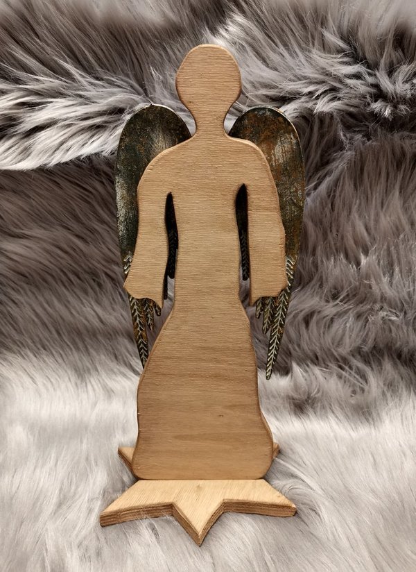 Figur - Holz Engel  mit Metallflügel - ca.32 cm hoch